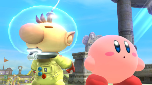supersmashbrospics:  Sakurai’s Daily Screenshot - August 7, 2013 “Two that are actually not so tall. Kirby’s about 8 inches high, Captain Olimar maybe a little over an inch.” - Masahiro Sakurai 