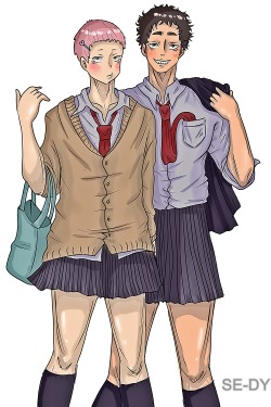 yamaguchiguchi:  MatsuHana!Schoolgirls  / Bara Crossdressing (you name it)I think Matssun is missing a lot of hair : ( He should have had some leg and arm hair but I wasnt sure if I could pull it off so..(Also, Im dangerously obsessed with buff dudes