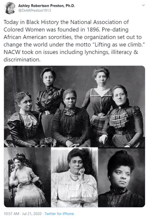 “Today in Black History the National Association of Colored Women was founded in 1896. Pre-dating Af