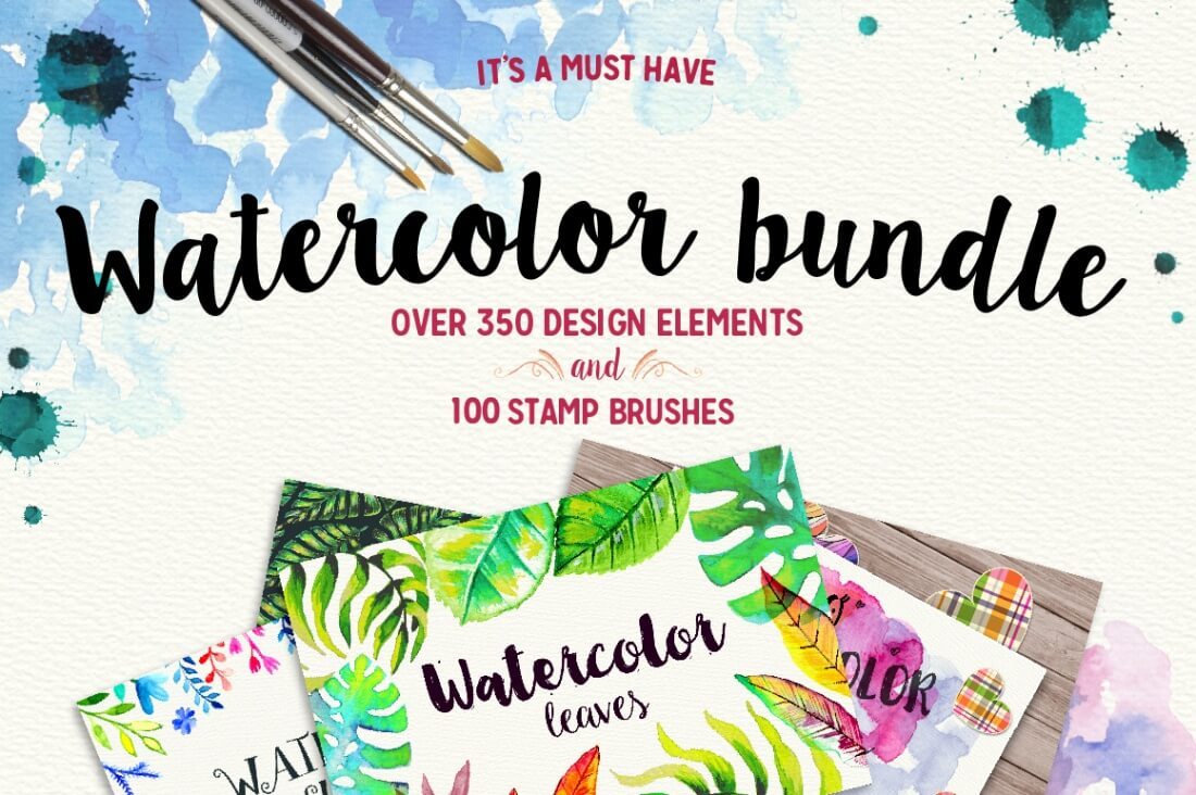 goodtypography:  350+ Watercolor Design Elements &amp; 100+ Stamp Brushes - 51%