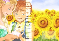 rita-elsanna:  Yeeeea!! I’ve been accepted in this Comic Market by lottery!!This is a cover of our Elsanna fanbook, sisters enjoy the summer.  \^O^/！！！！！！！