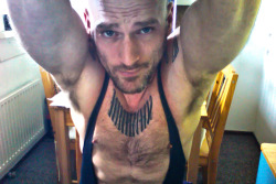spunkynl:  Unshaved in my new wrestling suit
