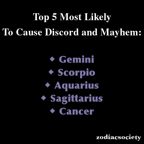 zodiacsociety:  Zodiac Signs: Top 5 Most Likely To Cause Discord and Mayhem