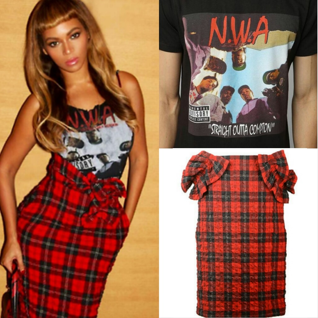 checkup-onbeyfashion:  Beyoncé wore a N.W.A. ‘straight outta compton’ tank (similar