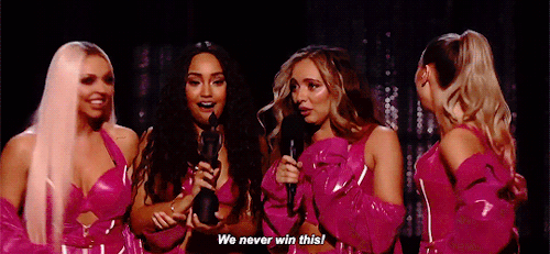 dailylmgifs:Little Mix Accepting the Brit Award for ‘Best Video’ at the 2019 Brit Awards.Lmao it’s t