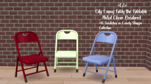 grimreapergnome:City Living Folding Chair Recolored46 Swatches in @berrygameplay‘s Candy Shoppe Coll