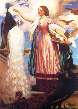 paintingses:  A Girl Feeding Peacocks by Frederic Leighton (1830-1896) oil on canvas, c.1863 