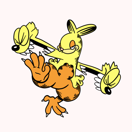 256 - COMBUSFIELD - This Garfemon’s LEGS spend all day trying to kick its ARMS off of TABLE EDGES, e