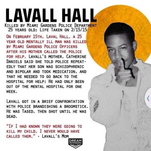 oldmanhustle:kujalikupendwa:thesassyblacknerd:stoneyxochi:revolutionarykoolaid:#Every48Hours (2/17/15): Another unarmed Black man has been murdered by the police in Florida. Rest in power, Lavall. We uplift your name now too. #staywoke #farfromoverhere