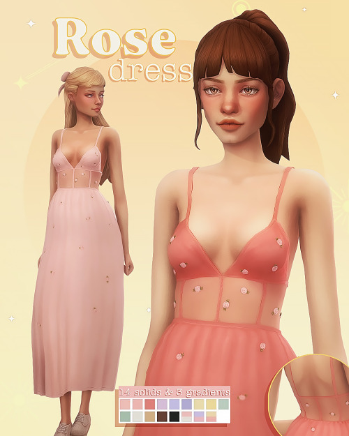 Rose dressA Sims 4 dress with a sprinkle of satin ribbon roses Teen, YA, adult, elderBase-game compa