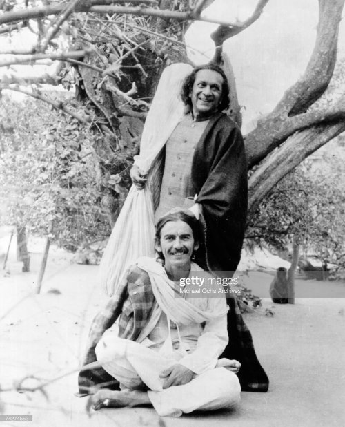 Ravi Shankar and George Harrison, India, 1974; photo by Michael Ochs Archives/Getty Images.Q: &ldquo