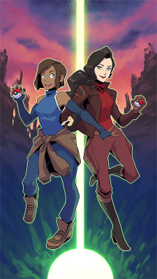 denimcatfish:Commission for @evilback-wards. Korrasami Pokemon trainers. Had a lot of fun playing around with the styling.