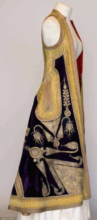 Women’s Embroidered Coat from Albania, 1900Source Sleeveless purple velvet with elaborate gold couch