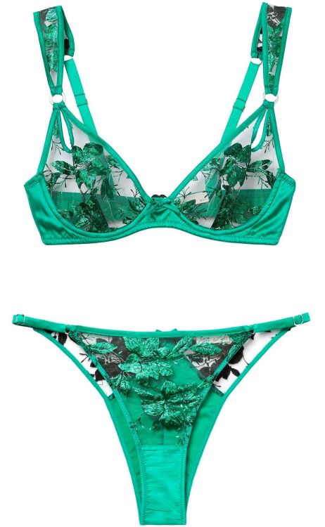 martysimone:  Fleur du Mal | Allover Foil Embroidery • emerald iridescent foil embroidered + sheer tulle + silk set  