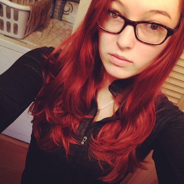 With this edit my hair looks mega red. Wish it was really that color instead of the dull faded red it is now.. #redhair #redhead #red #glasses #seriousface #nomakeup