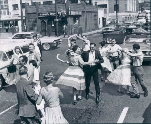 theniftyfifties: Dancing in the street, 1950s.