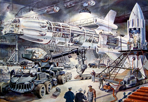 flight-to-mars:Grobraketen in der Montagehalle (1949) by Klaus Burgle 