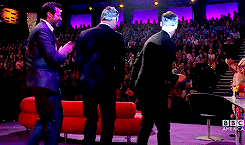 idontwannathink-anymore:  James McAvoy, Michael Fassbender and Hugh Jackman having fun at the Graham Norton Show 