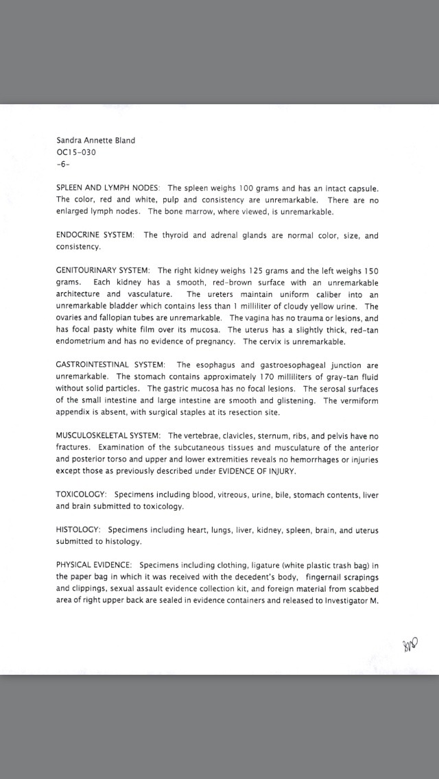 melanieh1:  Black lives matter   #justiceforsandy  This is The autopsy report.  Be