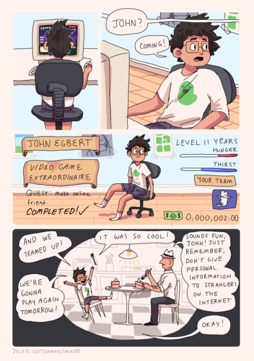 a comic about john and dave meeting through an mmorpg for a johndave fanzine!! check it out here! 