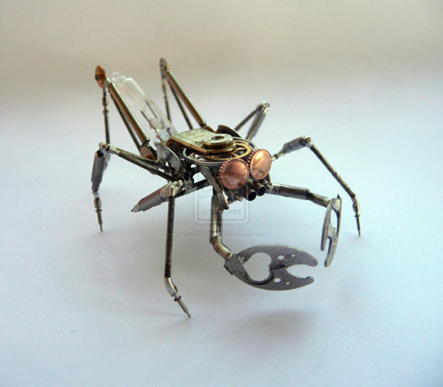 archiemcphee:  Chicago-based artist Justin Gershenson-Gates, of A Mechanical Mind, uses the insides of old watches to create awesome little clockwork creatures and beautiful pieces of jewelry.  “As a child, I would take my toys apart in order to