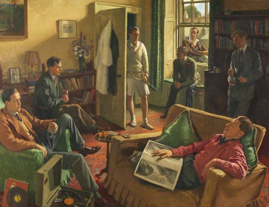 Edward Irvine Halliday (British, 1902-1984), Undergraduates in a Worcester College