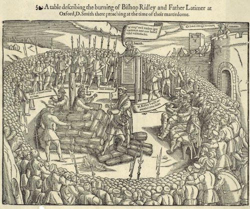 The martyrdom of Anglican bishops Nicholas Ridley and Hugh Latimer at Oxford, October 16th 1555Engra