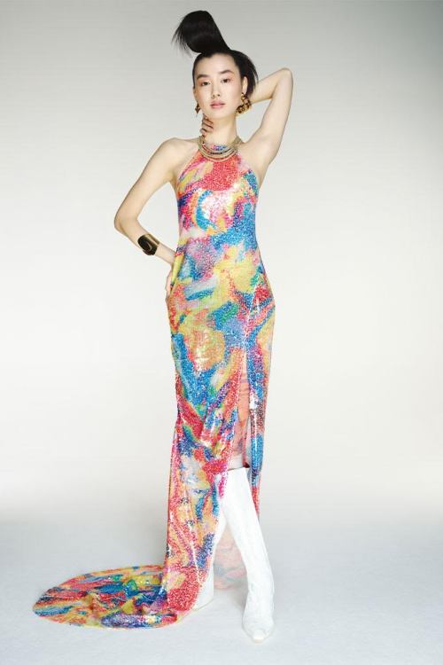 Estelle Chen by Horst Diekgerdes for Vogue Singapore, March 2021.Angel Chen dress, Marine Serre boot