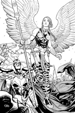 brianmichaelbendis:  Valkyrie and Hela splash page art by Frank Cho for New Ultimates #4, 2010 