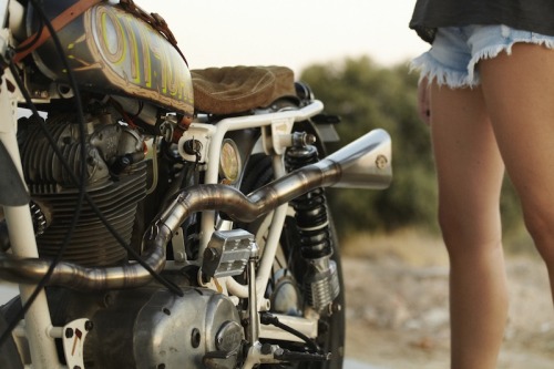 Sexy look on El Solitario’s custom Ducati 350 “Chupito”  by Kristina Fender, 