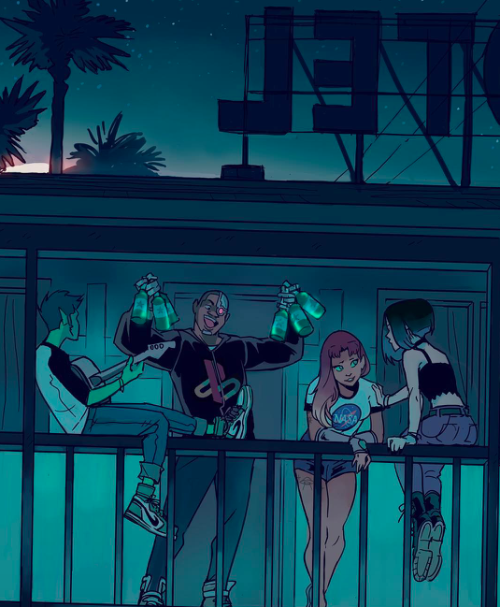 grccnlanterns:casual teen titans + wonder woman. art by picolo  This is amazing!! They even hav