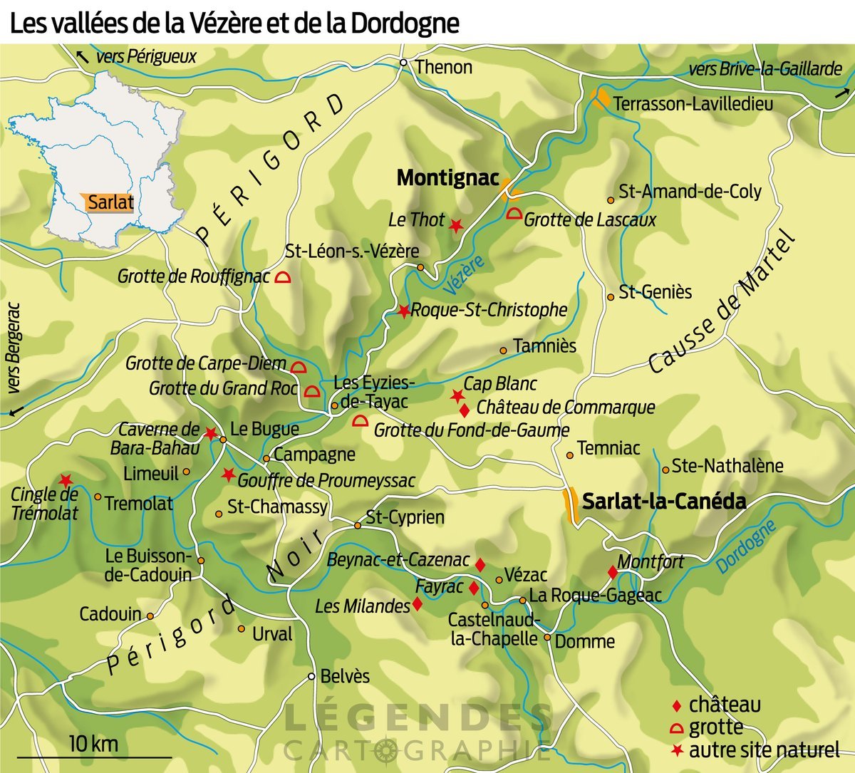 Vézère and Dordogne valleys in France, prehistoric... - Maps on the Web