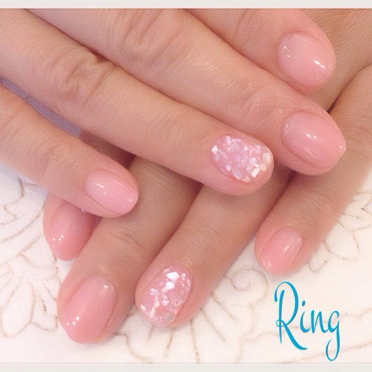 Ring ピンク グラデーション シェル 夏ネイル Nail シンプルネイル パール 恵比寿 ネイルサロン R