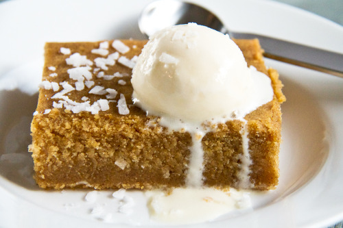 the-sweet-life-ja: Jamaican Cornmeal Pudding (with Rum &amp; Raisins) served with Ice Cream If y