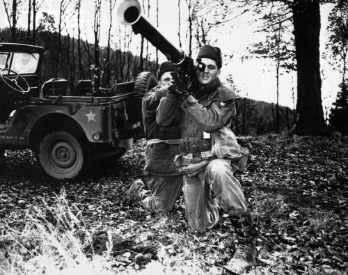 SGT. Elvis Presley taking part in combat exercises, 3rd Armored Division in Friedberg, Germany, 1958