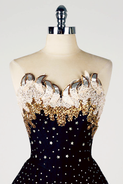 vintagegal:  1950s Rudolf Black tulle Cocktail Dress with rhinestone/star studded bodice and skirt  (via) 