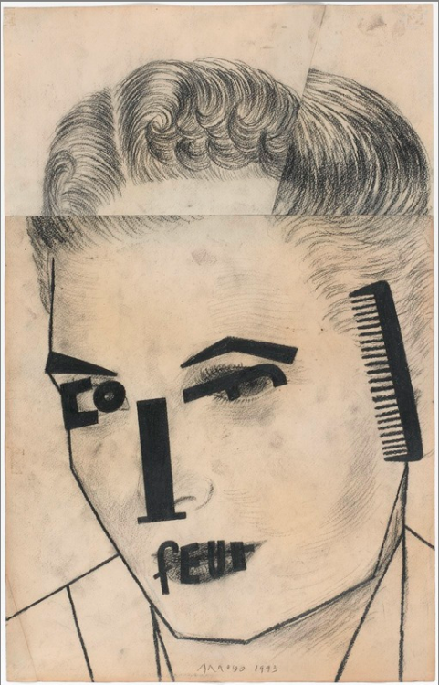 EduardoArroyo: Coiffeur 1993 - collage and crayon on paper