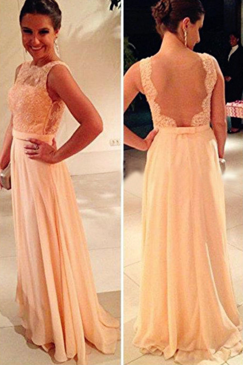 Lace &amp; Chiffon Exquisite A-line Scoop Prom Dress
