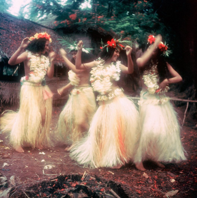 enidglass:Girls in frangipani blossoms swirling in a frenzied dance | Eliot Elisofon | The LIFE Picture Collection