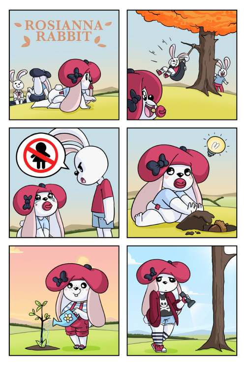 rosiannarabbit:  Rosianna Rabbit | 052 Rosianna Rabbit gets stumped growing a tree!  FACEBOOK | TWITTER | FIRST COMIC | TAPASTIC   see ; n;