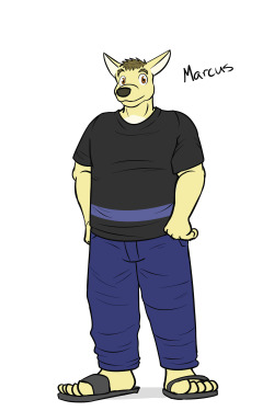 I did an experiment to see if the stream could come to a consensus on a character design.  So here’s Marcus a fat canine who has a subby personality.