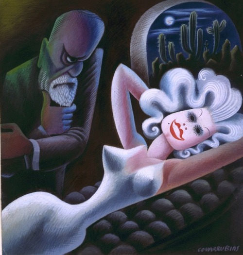 Freud vs. Jean Harlow.From the “Impossible Interviews” series, by Miguel Covarrubias. 1935.