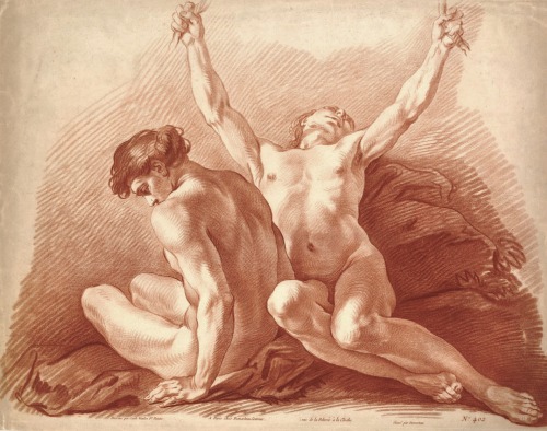 Hadrian6:  Two Male Nude Figures. 18Th.century. Gilles Demarteau. French 1722-1776.