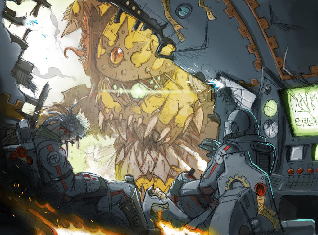 Warhammer 40k artwork — Chaos Titan by Julien Pelé