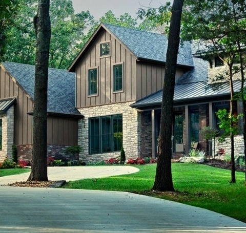Exterior - Transitional ExteriorExterior View Of A Large Beige Transitional Three-story Brick House With