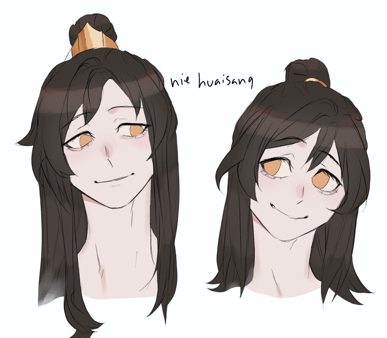 A bust of an older Huaisang and a younger Huaisang side-by-side