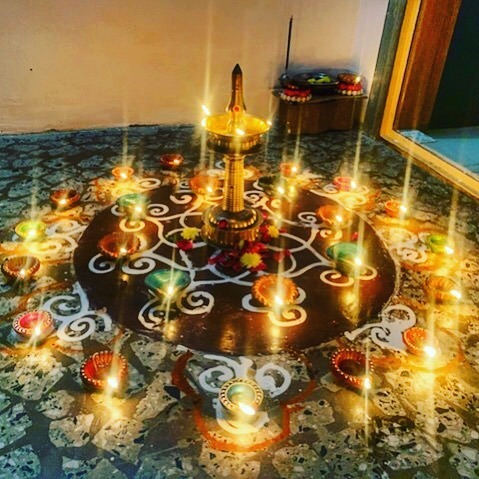 Karthikeya Deepam. Lamps to honor Lord Karthikeya. My sister in laws hand drawn #kolam. Also called 