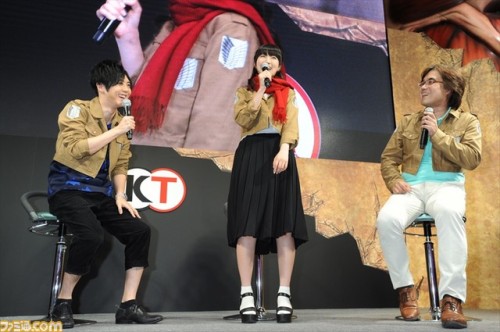 Kaji Yuuki (Eren) and Ishikawa Yui (Mikasa) appeared at Tokyo Game Show over the weekend to discuss the upcoming KOEI TECMO SnK video game and promote the upcoming junior high anime series!The two seiyuu discussed their voice acting, played as their