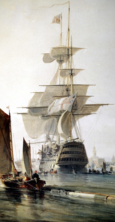 duchessofpowderedwigs:‘HMS Britannia entering Portsmouth’ by George Hyde Chambers, 
