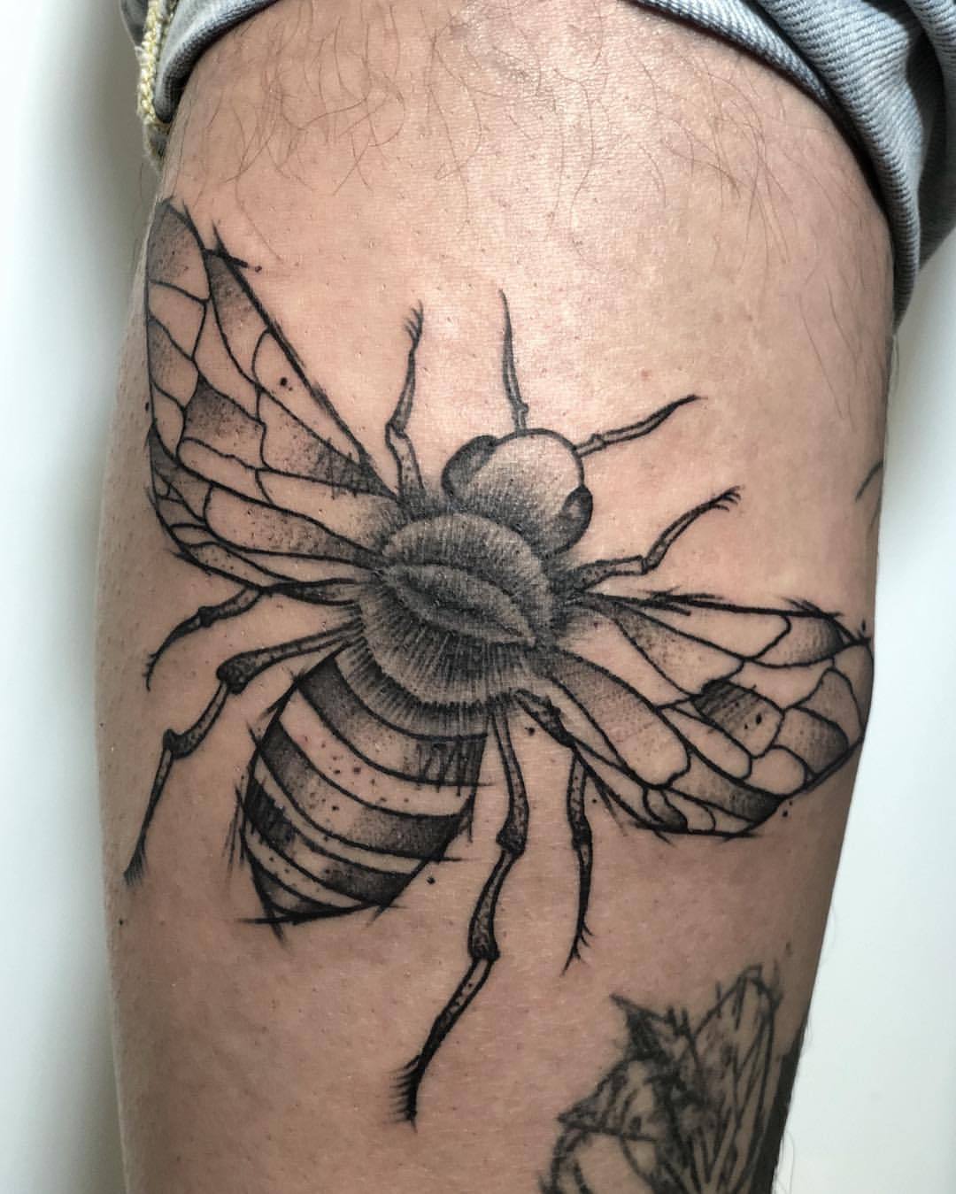 Bee from my flashbook to fill this gap on @roh.parker ✨ Thanks mate 💪🏼
.
.
.
#bee #benditatintaofficial #london #england #benditatinta #ontheroad #art #tattoo #collective #traditional #electric #tattooing #oldline #bold #blackworkers #goodvibes...